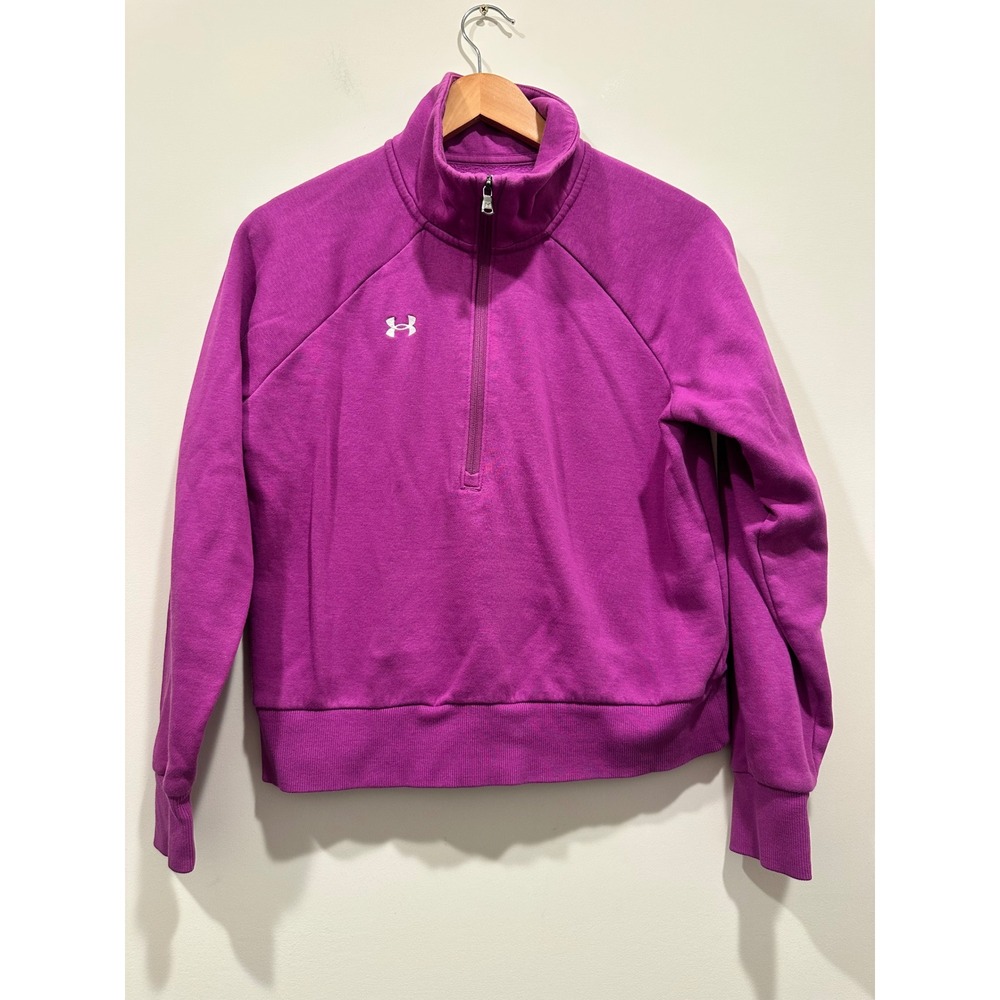 Under Armour Womens Magenta Purple‎ Fleece Quarter Zip Pullover Sweatshirt Small